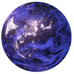 the nightly earth with city lights in asian continent as transparent png file. elements of this imag