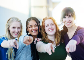 Aufkleber - It all starts with you. Portrait of a group of women pointing their fingers forward together.