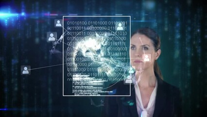 Poster - Animation of financial data processing over caucasian businesswoman