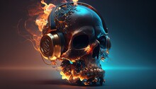 A Skull Wearing Headphones