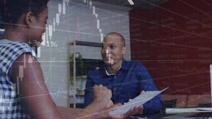 Poster - Animation of data processing over diverse business people working in office