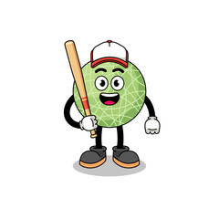 Wall Mural - melon fruit mascot cartoon as a baseball player