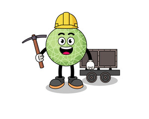 Canvas Print - Mascot Illustration of melon fruit miner