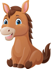 Wall Mural - Cute baby horse cartoon sitting