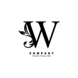© TaufiqLM - Elegant luxury black W letter logo vector design with leaf and flower decoration. W modern creative initial logo. boutique logo, business, company, wedding, etc