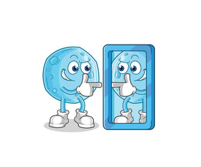 Canvas Print - blue moon looking into mirror cartoon. cartoon mascot vector