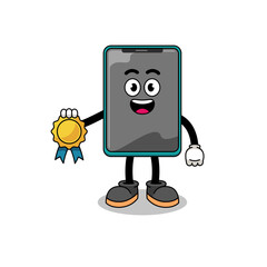 Canvas Print - smartphone cartoon illustration with satisfaction guaranteed medal