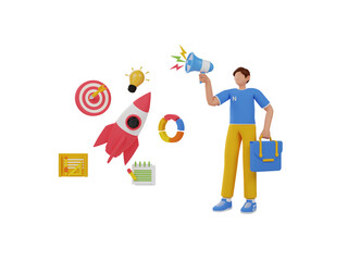 Poster - startup marketing 3d Illustration