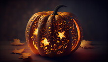 A Pumpkin With Halloween Lights. Generative Ai