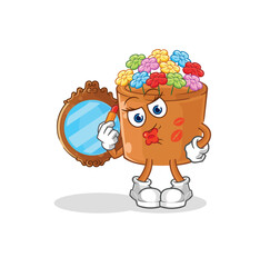 Sticker - flowers in pot make up mascot. cartoon vector