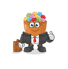 Sticker - flowers in pot office worker mascot. cartoon vector