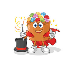 Sticker - flowers in pot magician illustration. character vector