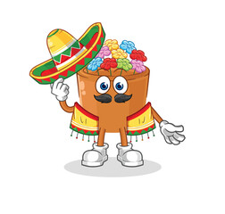 Poster - flowers in pot Mexican culture and flag. cartoon mascot vector