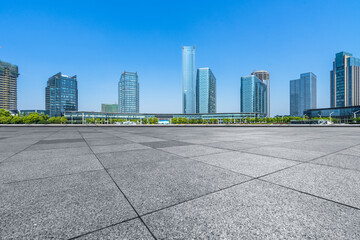 modern buildings and empty pavement in china.