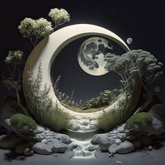 Wall Mural - 4K resolution or higher, Moon Dance * (gardens of eden  by Surrealist automatism) / rivers = love . Generative AI Technology