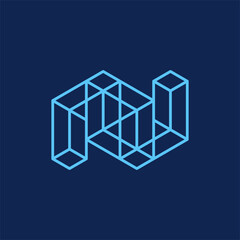 Letter n monogram blockchain line creative logo