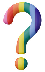 Fototapete - 3D render, LGBT flag on question mark symbol isolated on transparent background.