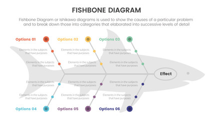 fishbone diagram fish shaped infographic with small circle dot connection information with fish shape background concept for slide presentation