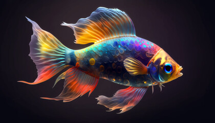 Wall Mural - Colorful cute betta fish with beautiful long tail. Generative AI.