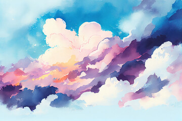 Sticker - Watercolor, Clouds background, Generative ai