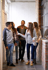 Aufkleber - Loving life on campus. Full length shot of a group of university students socializing on campus.