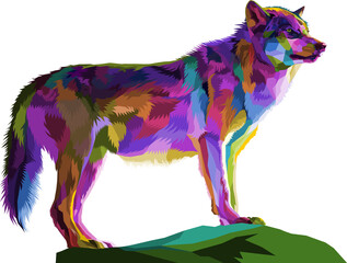 Wall Mural - colorful wolf isolated on pop art style. vector illustration.