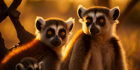 Wall Mural - lemurs during golden hour generative ai 