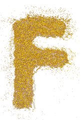 Poster - letter F in glitter of gold particle isolated