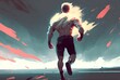 back view of man running with motion effect, digital art atyle, illustration painting, Generative AI