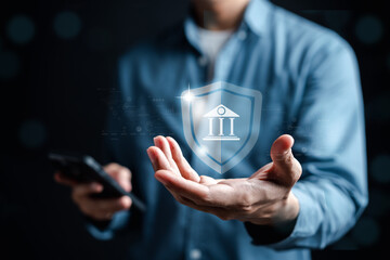 Poster - Cyber security on mobile online banking and payments, Digital marketing. firewall interface protection of Personal data security and banking. Protecting from cyber attack. protect and privacy identity