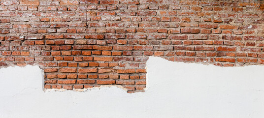 Aufkleber - Wall the style vintage white background of old cement brick texture has orange red many horizontal block which are beautiful.