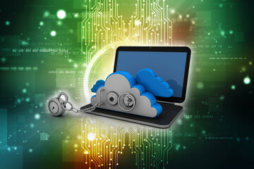 Poster - 3d rendering cloud lock in laptop