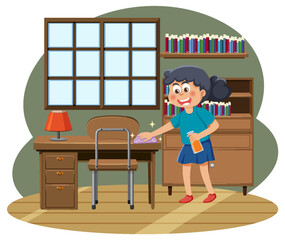 Canvas Print - A girl cleaning room vector