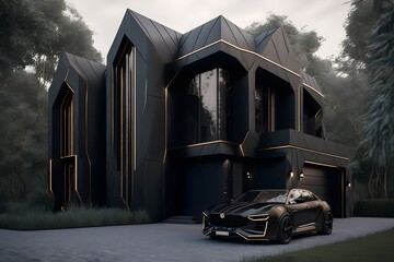 Poster - modern black house created using AI Generative Technology