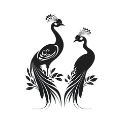 Naklejka na meble two peacocks black and white 2D minimalist luxury logo vector logo on transparent background PNG Generative AI