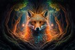 ancient magical fox spirit in a mystical arcane  forest. generative AI