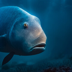 Sticker - Napoleon fish in the reef background. Generative AI.
