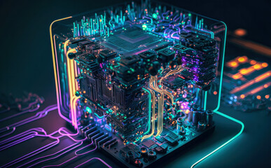 futuristic data base, hard disc abstract background. created with generative ai technology