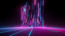 Abstract Cyberpunk Background From Colored Technological Neon Lines, Glowing Lines Futuristic Style On Black Background, Generative AI
