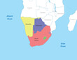 map of Southern Africa with borders of the states.