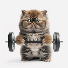 Cute Cat Weightlifter On A White Background, Ai, Ai Generative 