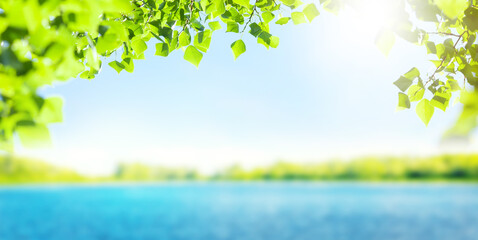 Aufkleber - Lake, leaf foliage and blue sky