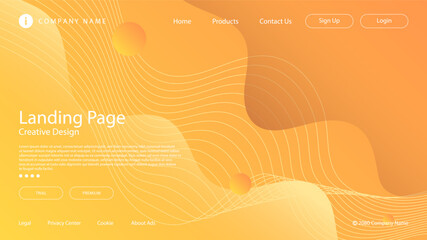 Wall Mural - Modern Abstract Website Landing Page Background Fluid Liquid Wave Lines and Orange Yellow Gradient Color