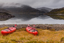 Two Kayaks On Shore Of Fjord, Narsaq, Greenland