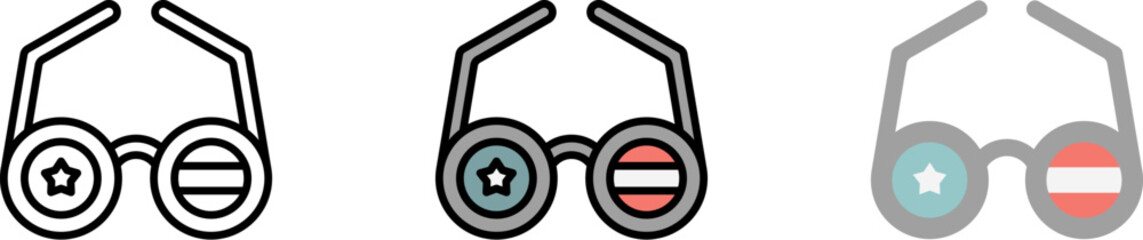 Poster - Sunglasses USA flag vector icon in different styles. Line, color, filled outline