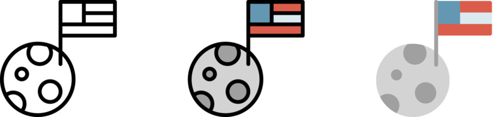 Poster - Moon USA flag vector icon in different styles. Line, color, filled outline