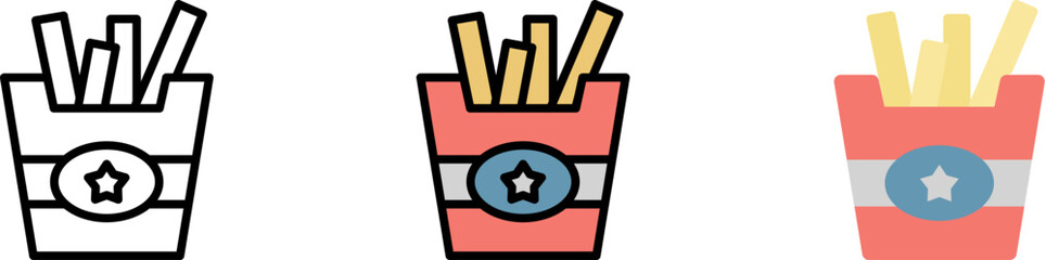 Poster - Restaurant French fries vector icon in different styles. Line, color, filled outline