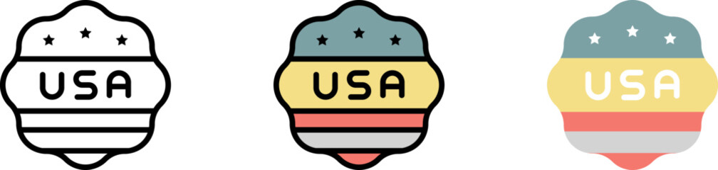 Poster - Signs USA flag vector icon in different styles. Line, color, filled outline