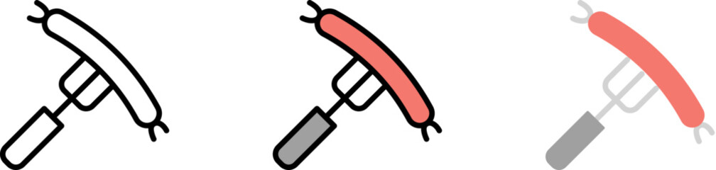 Poster - Food fork sausage vector icon in different styles. Line, color, filled outline
