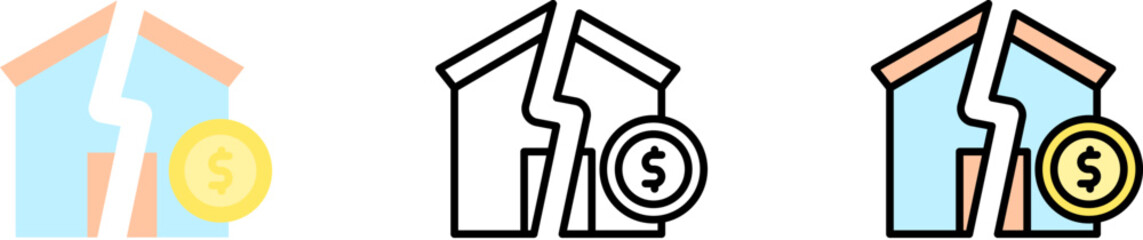 Poster - house broken vector icon in different styles. Line, color, filled outline